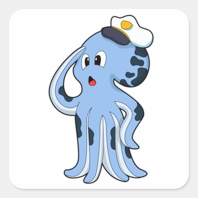 Sticker Carré Octopus comme capitaine avec Casquette (Devant)
