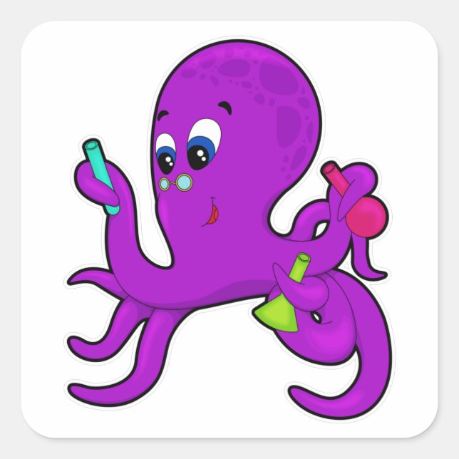 Sticker Carré Octopus comme enseignant avec équipement de labora (Devant)