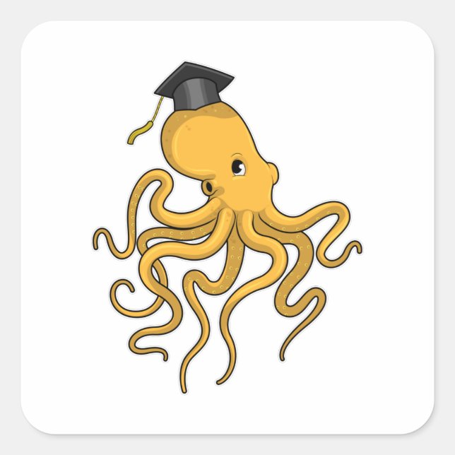 Sticker Carré Octopus comme étudiant avec diplôme (Devant)