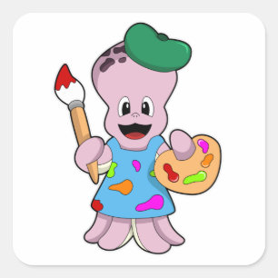 Sticker Carré Octopus comme Peintre avec pinceau