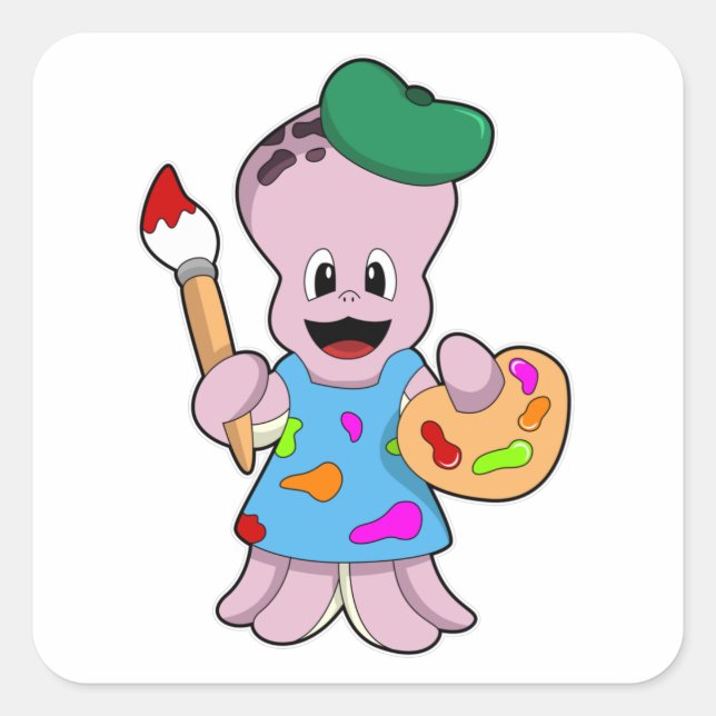 Sticker Carré Octopus comme Peintre avec pinceau (Devant)