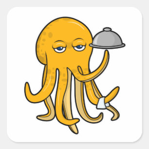 Sticker Carré Octopus comme serveur avec serviette