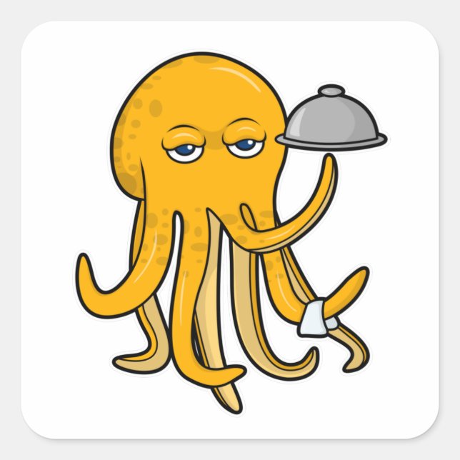 Sticker Carré Octopus comme serveur avec serviette (Devant)