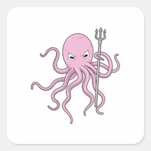Sticker Carré Octopus en tant qu'assistant avec Trident
