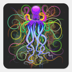 Sticker Carré Octopus Luminescence psychédélique