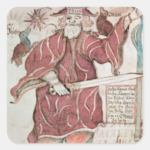Sticker Carré Odin, avec ses deux corneilles, Hugin et Munin