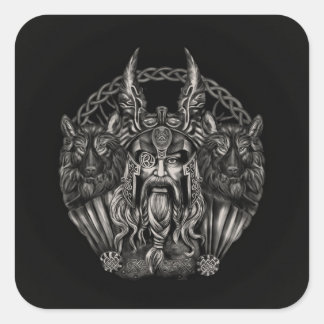 Sticker Carré Odin et ses loups Geri et Freki