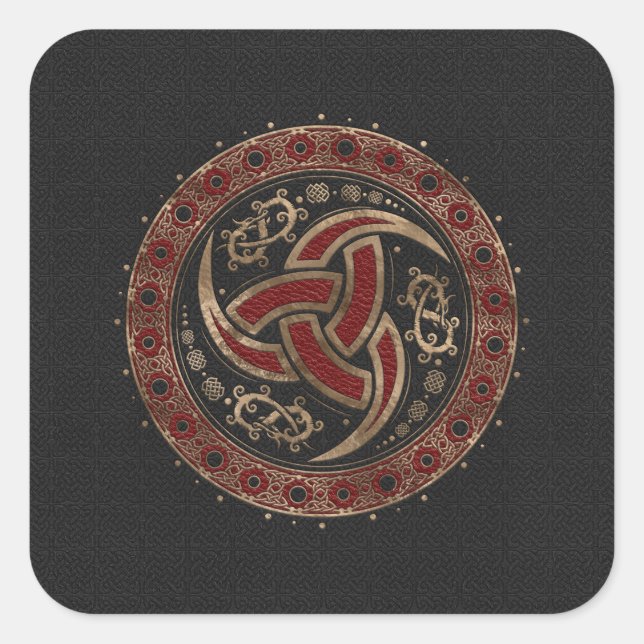 Sticker Carré Odin’s Horn Noir et Rouge Cuir et or (Devant)