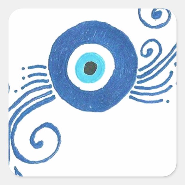 Sticker Carré oeil mal bleu arrondi (Devant)
