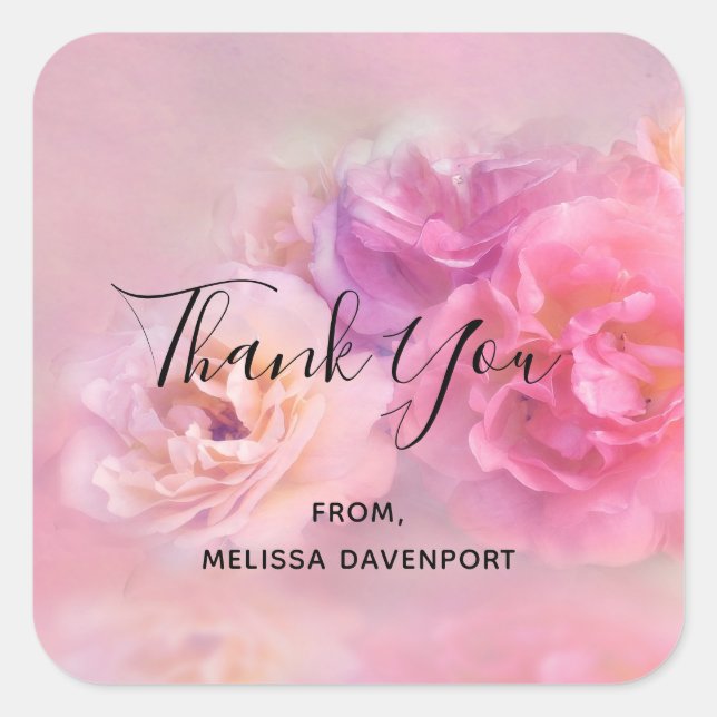 Sticker Carré Oeillets Jolies Roses Merci Photo Élégant (Devant)