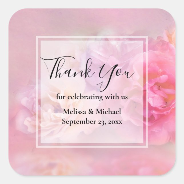 Sticker Carré Oeillets Jolies Roses Merci Photo Élégant (Devant)