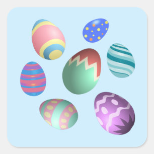 Sticker Carré Oeuf de Pâques Bleu Fête de Pâques Oeuf de Pâques