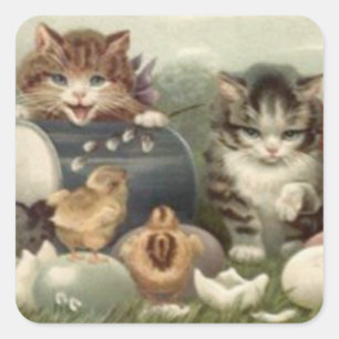 Sticker Carré Oeuf de Pâques couleur Kitten chat