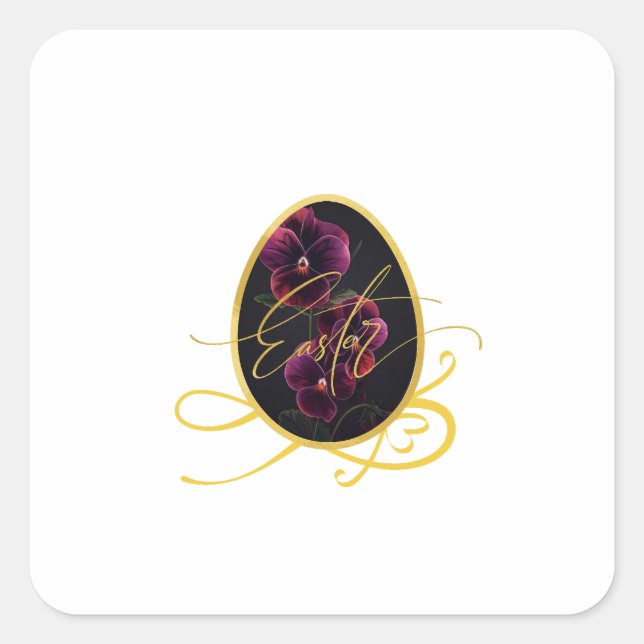 Sticker Carré Œuf de Pâques doré et Iris élégant (Devant)