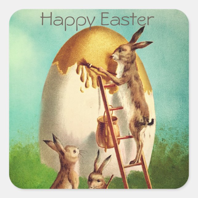 Sticker Carré Oeuf lapin vintage Retro Pâques (Devant)