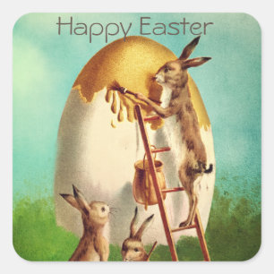 Sticker Carré Oeuf lapin vintage Retro Pâques