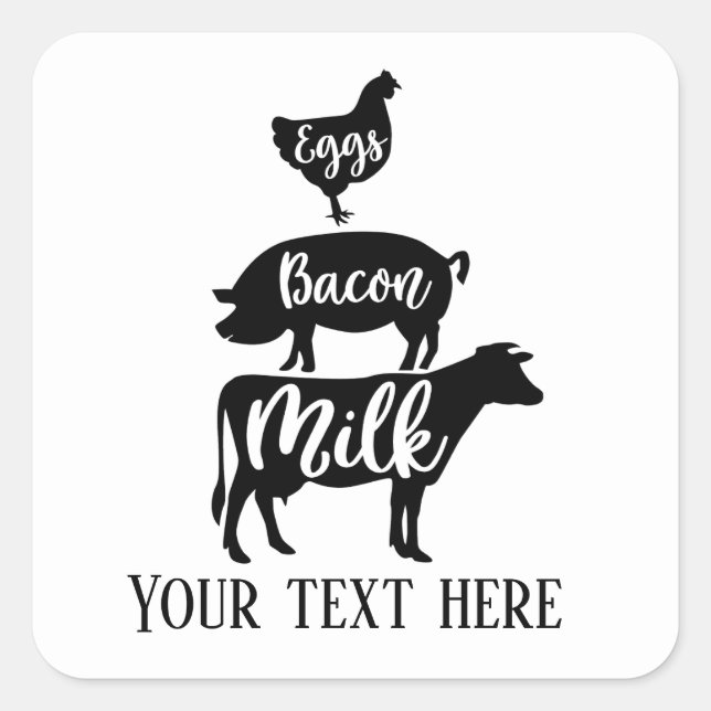 Sticker Carré oeufs bacon lait ajouter le texte Ferme (Devant)
