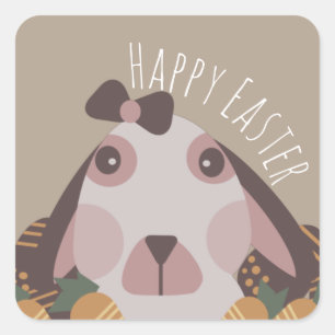 Sticker Carré Œufs de Pâques Chocolat Lapin Carottes