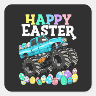 Sticker Carré Œufs de Pâques de Monster Truck de Joyeuses Pâques