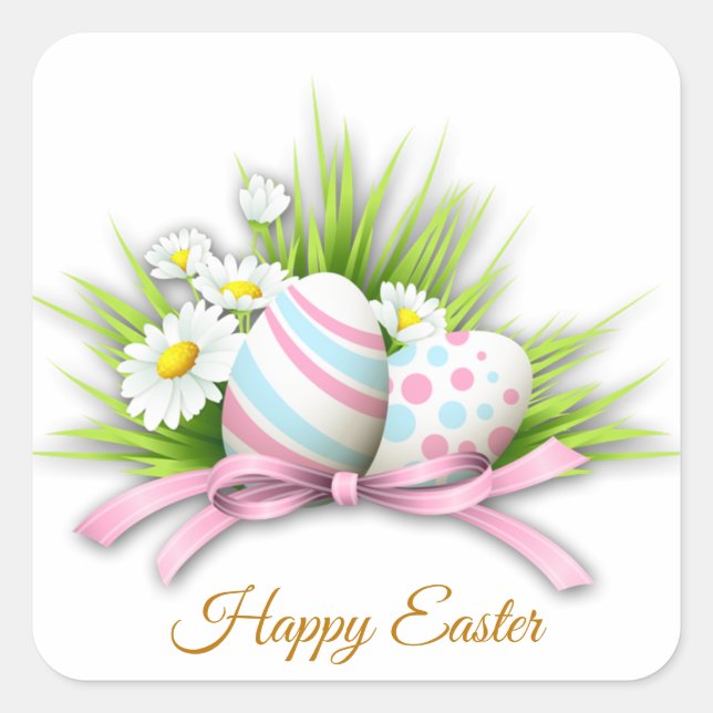 Sticker Carré OEufs de Pâques et marguerite (Devant)