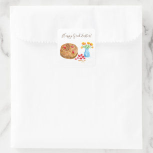 Sticker Carré Œufs de Pâques grecs heureux aquarelle