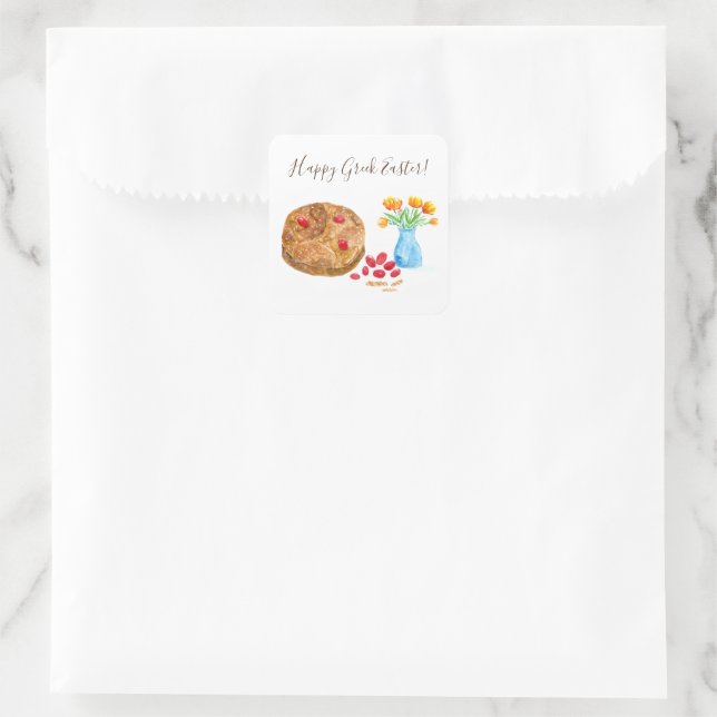 Sticker Carré Œufs de Pâques grecs heureux aquarelle (Sac)
