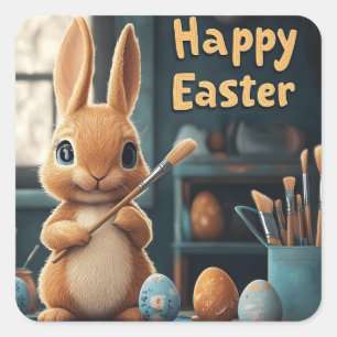 Sticker Carré Oeufs de peinture de lapin de Pâques mignons : Art