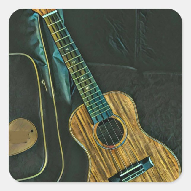 Sticker Carré oeuvre d'art du joueur de guitare rock vintage (Devant)