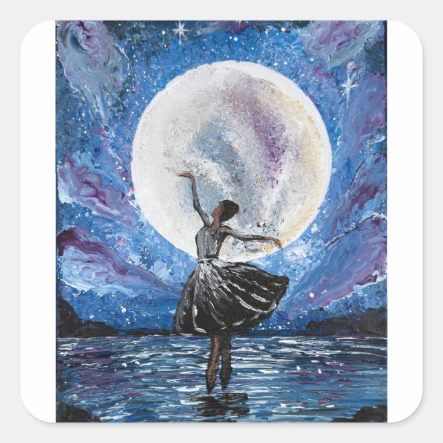 Sticker Carré Œuvre d'art faite main - Danse avec la lune  (Devant)