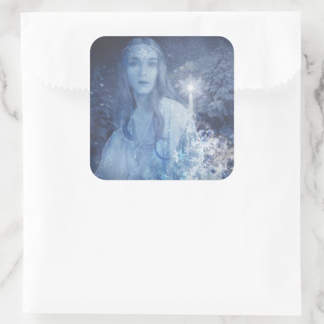 Sticker Carré Oeuvre d'Imaginaire de Noël de la Reine des neiges (Sac)
