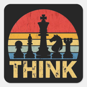 Sticker Carré Oeuvre vintage d'échecs Sunset - Inspirer "Think"