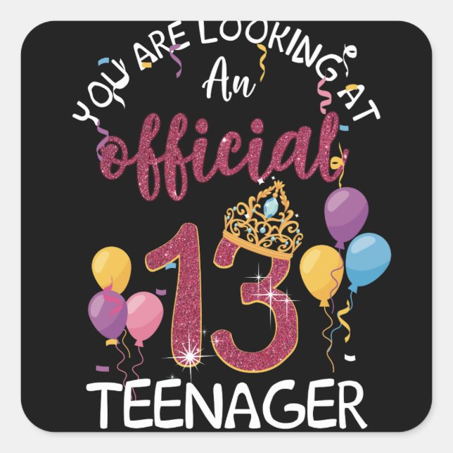 Sticker Carré Official Teenager 13th Birthday Girl 13 Year Old (Devant)