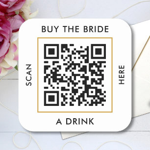 Sticker Carré Offre un verre à la mariée Code QR personnalisé En