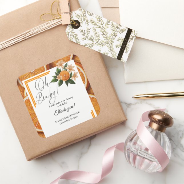 Sticker Carré Oh Baby A Little Cutie Orange Citrus Baby shower (Cadeaux)