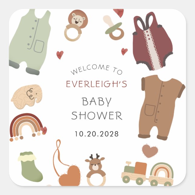 Sticker Carré Oh Baby Boho Vêtements Jouets Baby shower garçon (Devant)