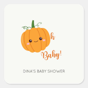 Sticker Carré Oh Baby Citrouille Automne Douche Nom personnalisé