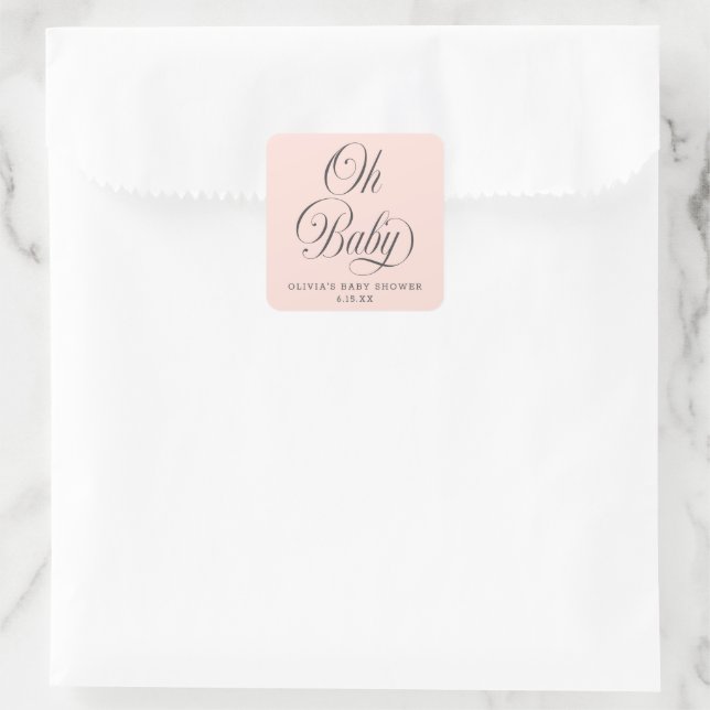 Sticker Carré Oh Baby Elegant Script Pink Baby Shower Favor (Sac)