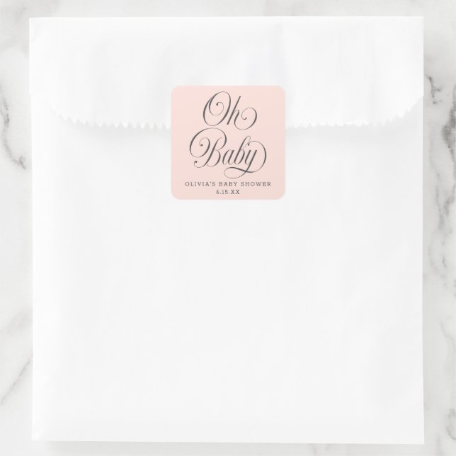 Sticker Carré Oh Baby Elegant Script Pink Baby Shower Favor (Sac)