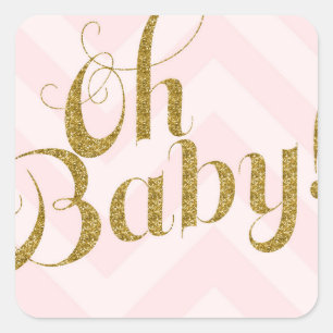 Sticker Carré Oh Baby - parties scintillant d'or rose Chevron Fa