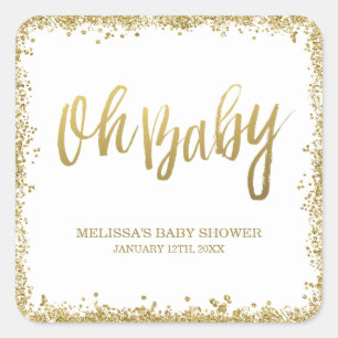 Sticker Carré Oh baby shower de parties scintillantes de Faux
