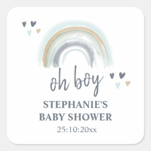 Sticker Carré Oh Baby shower garçon Blue Boho Rainbow Carré Stic