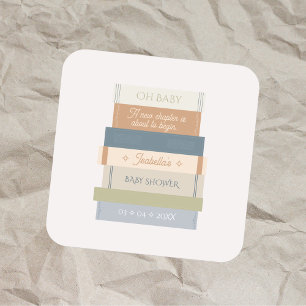 Sticker Carré Oh Baby shower Nouveau Chapitre Histoire Livre Sta
