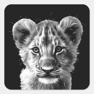 Sticker Carré Oh Bébé Gros Chat Cub Gris