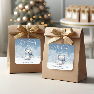 Sticker Carré Oh Boy Winter   Baby shower des bois
