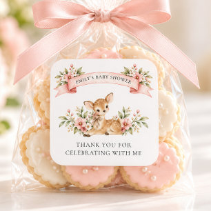 Sticker Carré Oh Cerf Baby Shower Remerciement de Bois