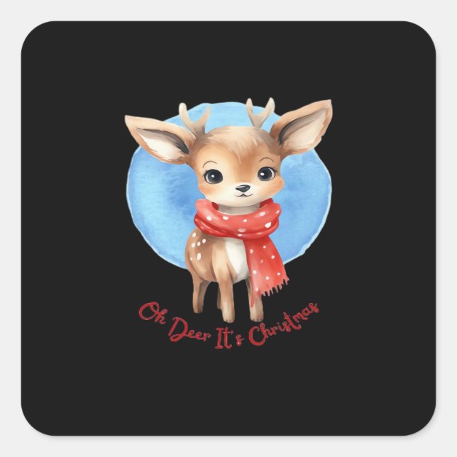 Sticker Carré Oh Cerf C'est Noël Design Rétro Classique  (Devant)