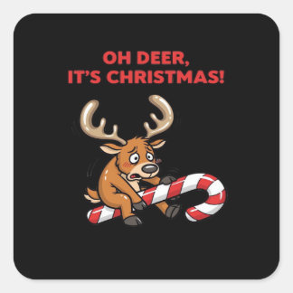 Sticker Carré Oh cerf c'est Noël Renne stressé avec des douceurs