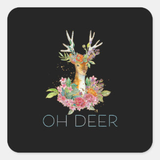 Sticker Carré Oh Cerf Mignon Design Minimaliste Coloré