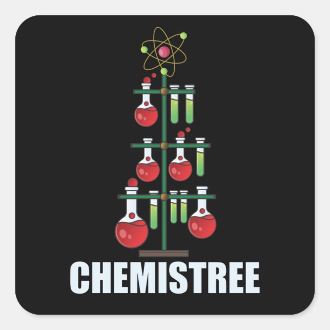 Sticker Carré Oh Chemistree maître en chimie de Noël (Devant)