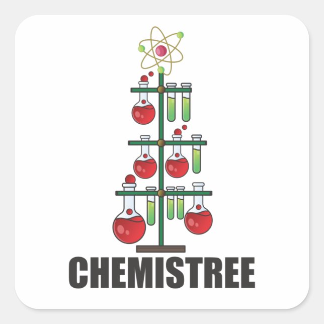 Sticker Carré Oh Chemistree maître en chimie de Noël (Devant)